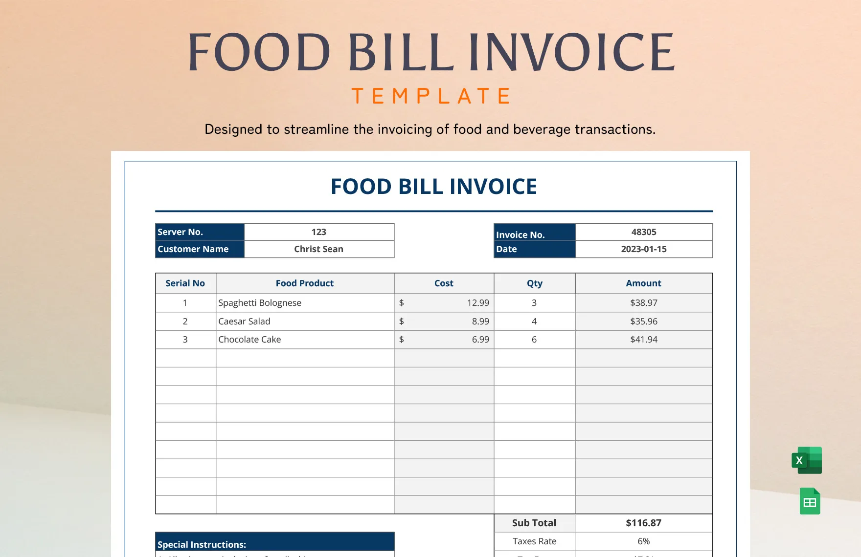 bulk food sales invoice template