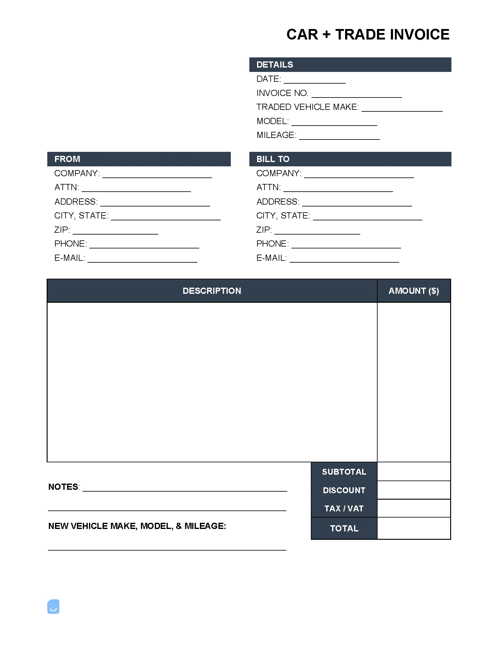 Car Trade-In Invoice Template car trade-in invoice template