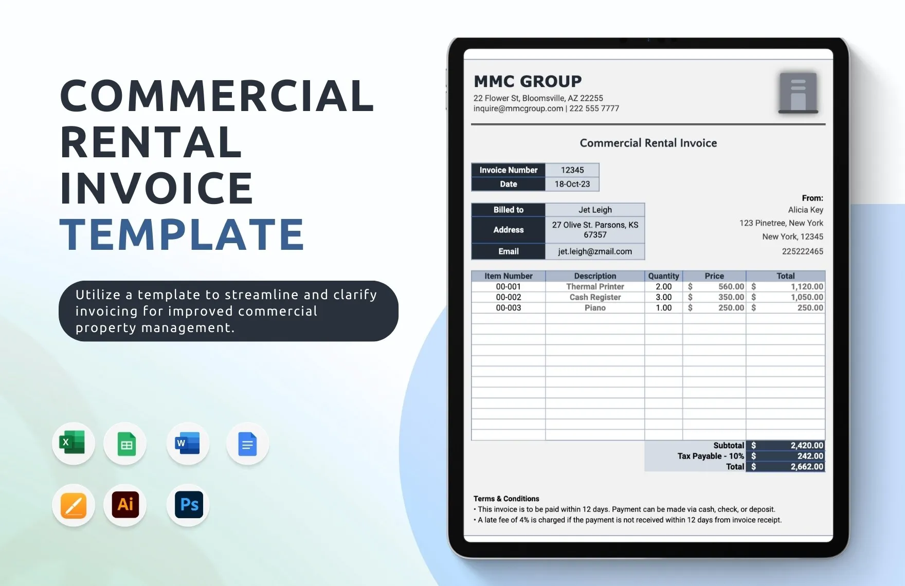Commercial Property Rental Invoice Template commercial property rental invoice template