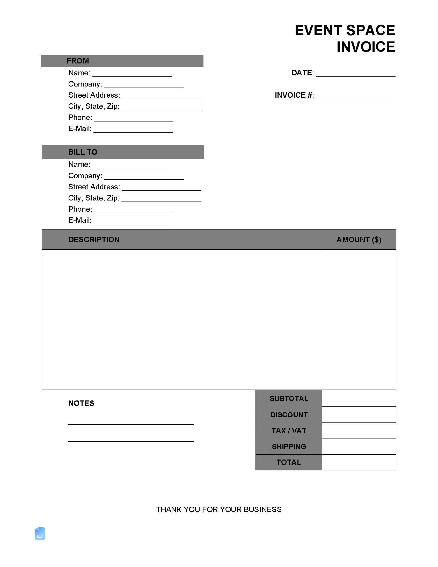 Event Space Rental Invoice Template event space rental invoice template