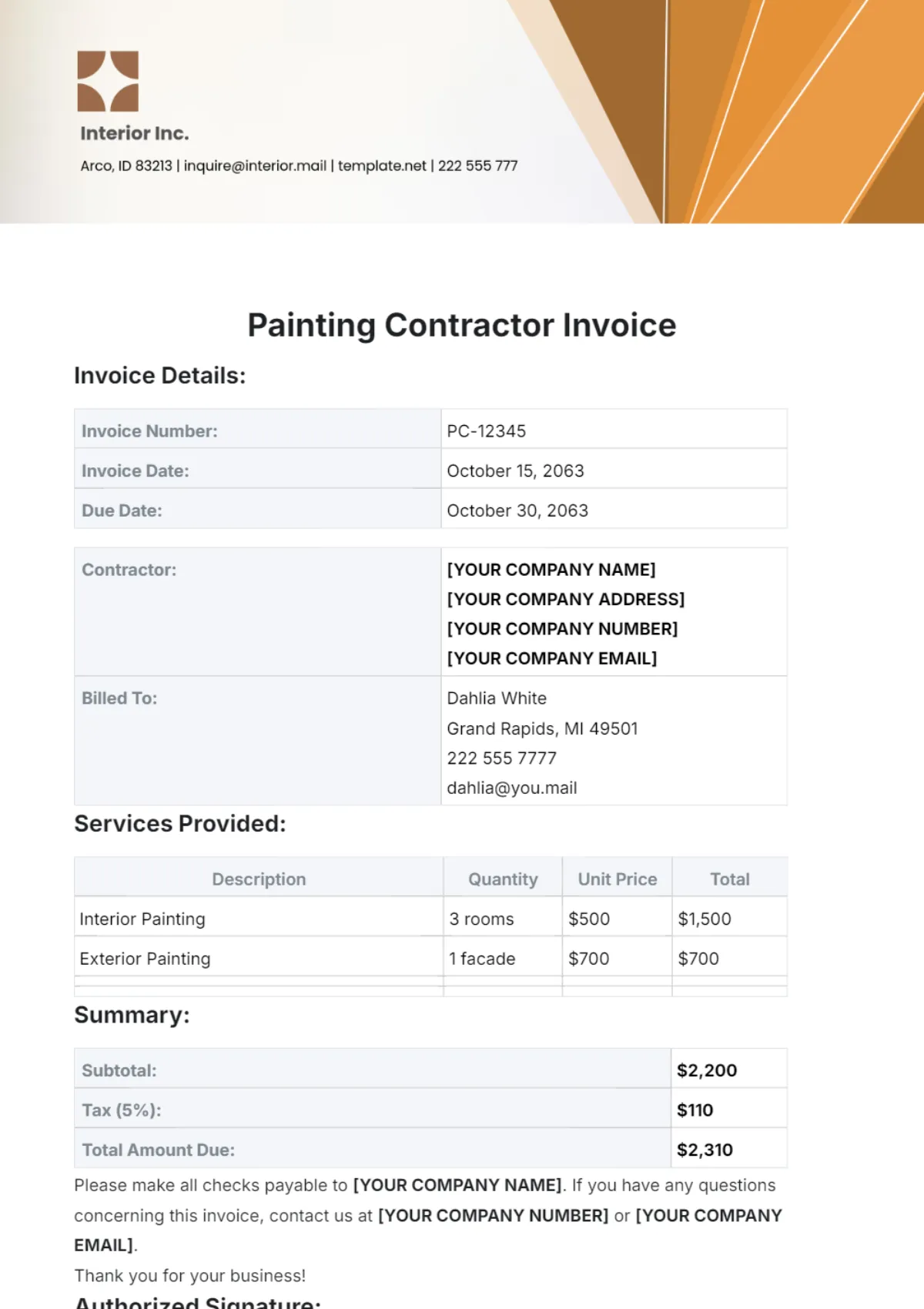 Painter And Decorator Invoice Template painter and decorator invoice template