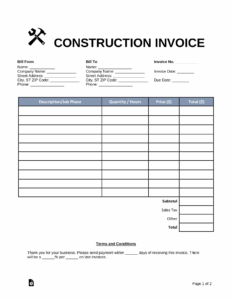 Free Construction Job Invoice Template free-construction-job-invoice-template