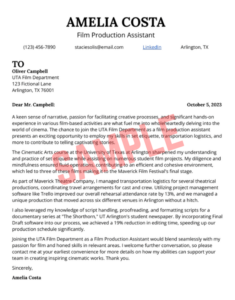 Cover Letter Template For Film Production