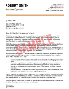 Cover Letter Template For Machinery Operator