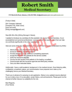 Cover Letter Template For Medical Secretary