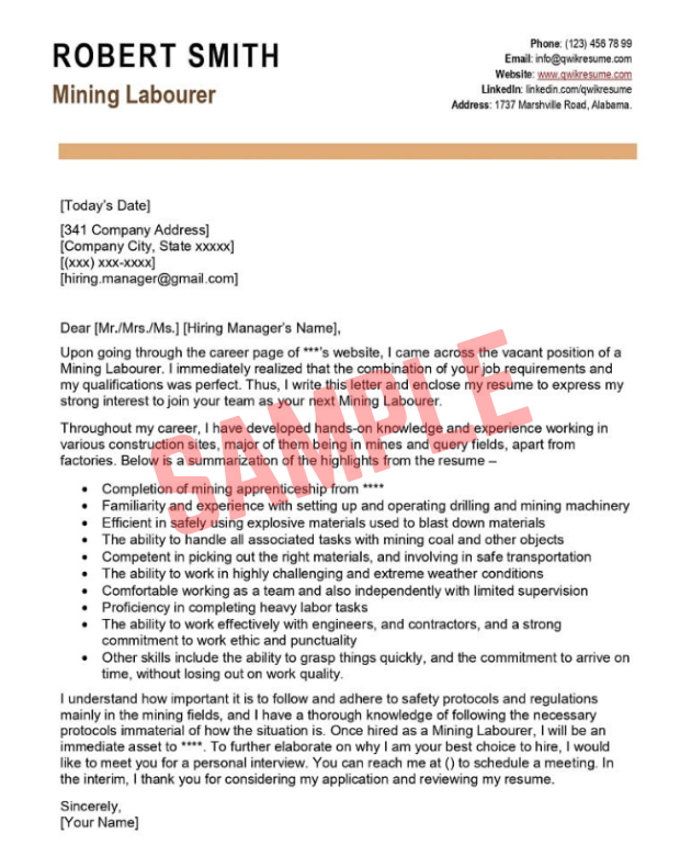 Cover Letter Template For Mining Job