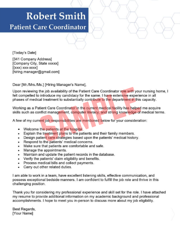 Cover Letter Template For Patient Care Coordinator