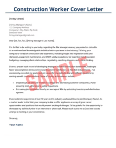 Construction Worker Cover Letter Template