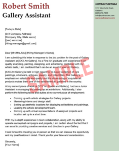Cover Letter Template For Art Gallery Assistant
