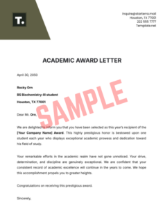 Cover Letter Template For Award Application