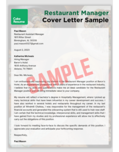 Cover Letter Template For Cafe Manager