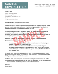 Cover Letter Template For Cashier Position