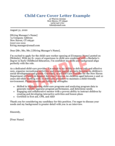 Cover Letter Template For Child Care Position