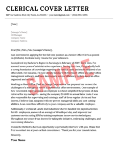 Cover Letter Template For Clerk Position