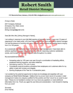 Cover Letter Template For District Manager
