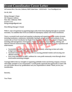 Cover Letter Template For Events Specialist
