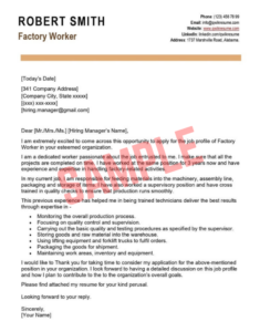 Cover Letter Template For Factory Worker