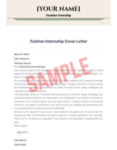 Cover Letter Template For Fashion Internship